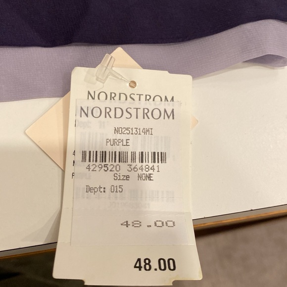 NWT: Nordstrom semi-sheer synthetic scarf with purple/tan edges - Picture 4 of 4